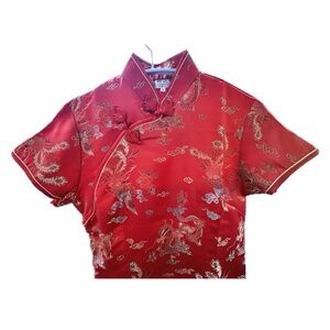 Red Cheongsam Two High Slit High Collar Dress